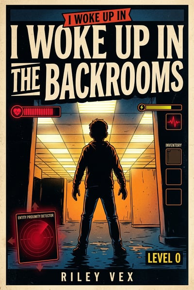 The cover for the book 'I Woke Up In The Backrooms' by Riley Vex