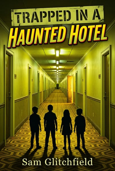 The cover for the book 'Trapped in a Haunted Hotel' by Sam Glitchfield
