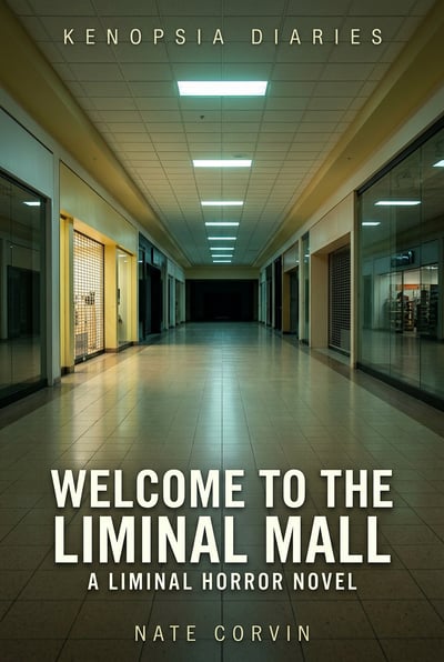 The cover for the book 'Welcome to the Liminal Mall' by Nate Corvin